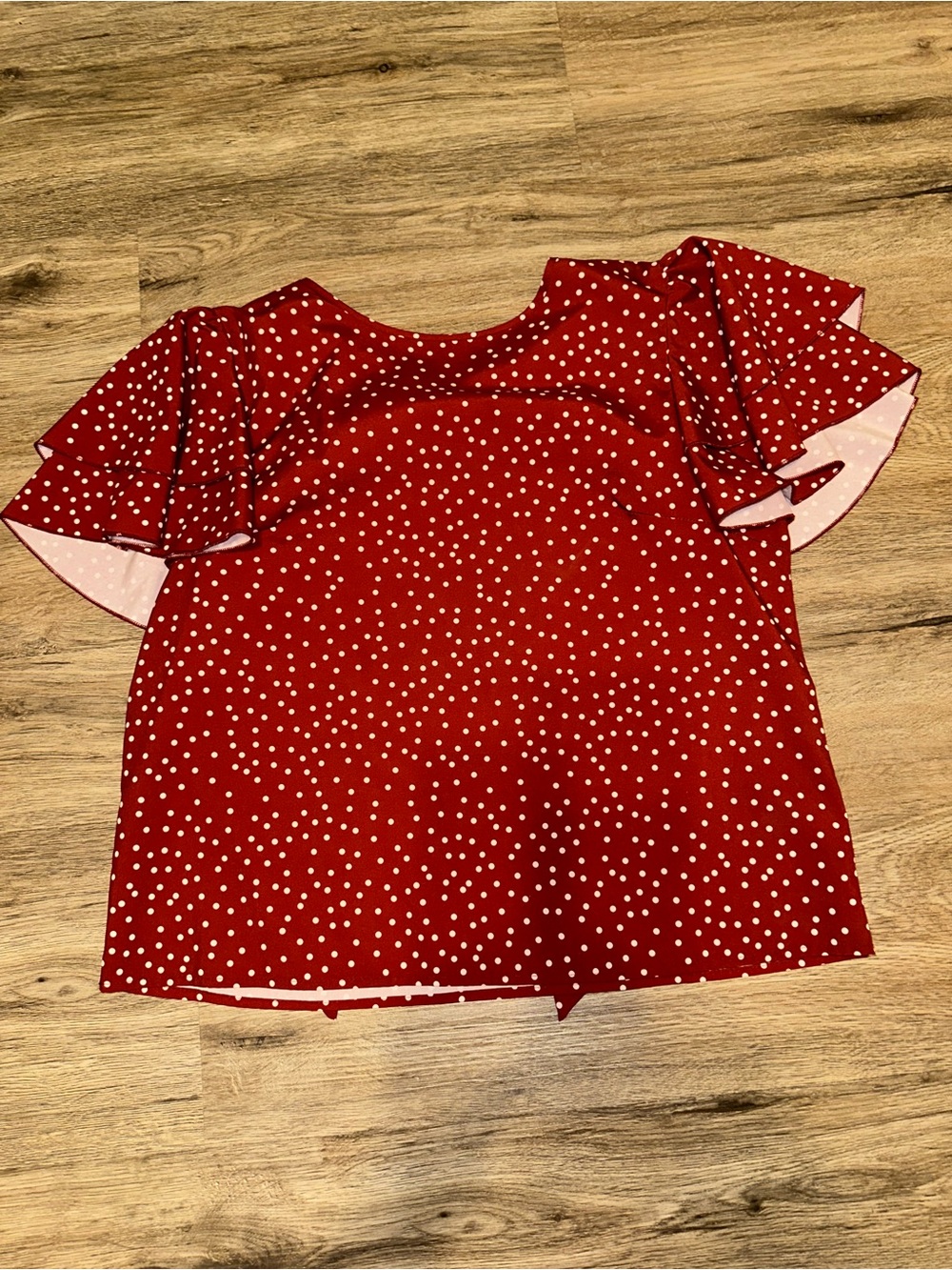 SHEIN Red Polka Dot Blouse with Flutter Detail
